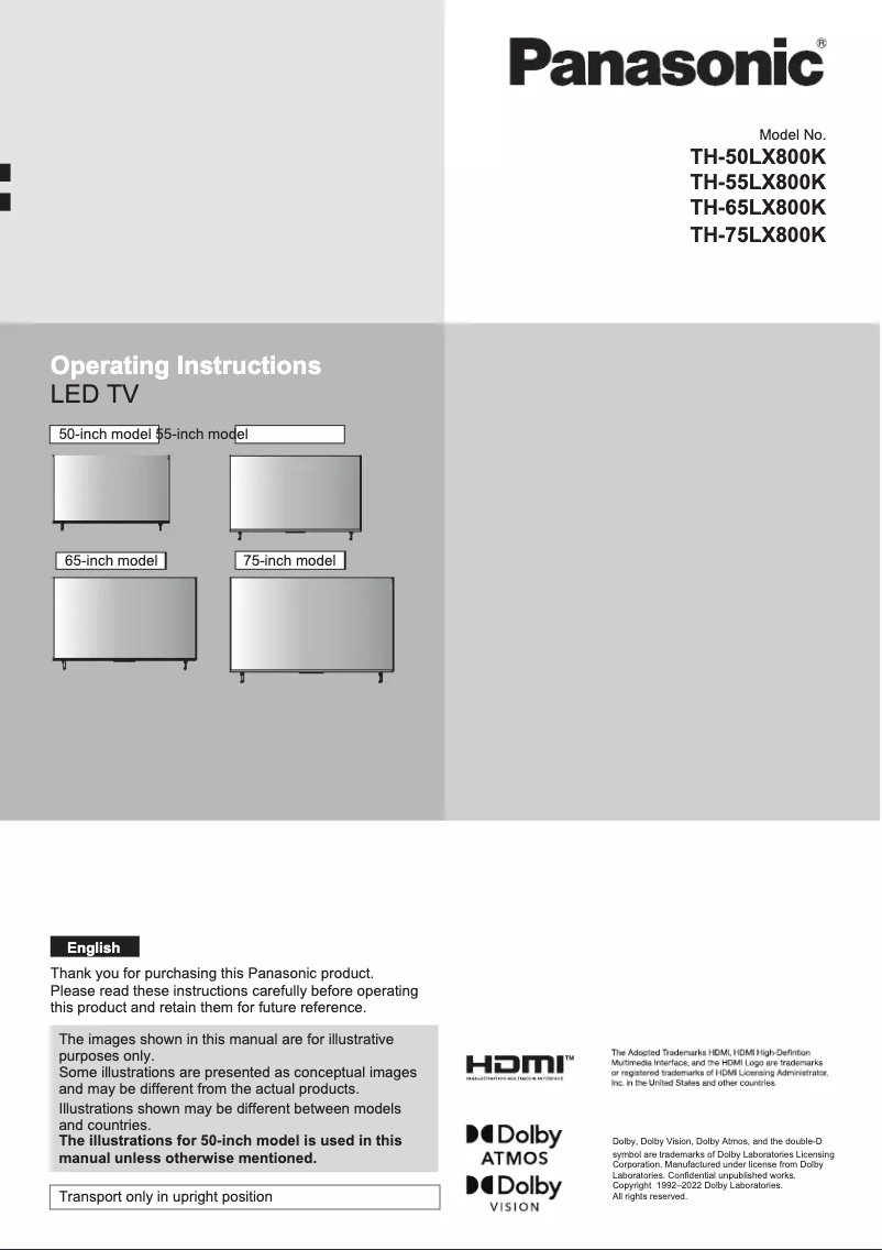 Imagen de la primera página del manual del dispositivo TH-75LX800K
