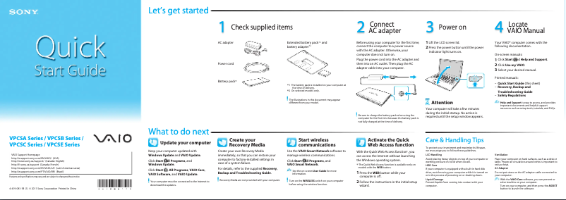 Página nº 1 - Guía de instalación Sony Vaio VPCSC41FM