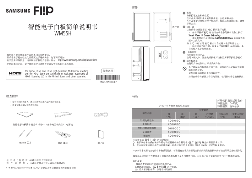 Imagen de la primera página del manual del dispositivo WM55H