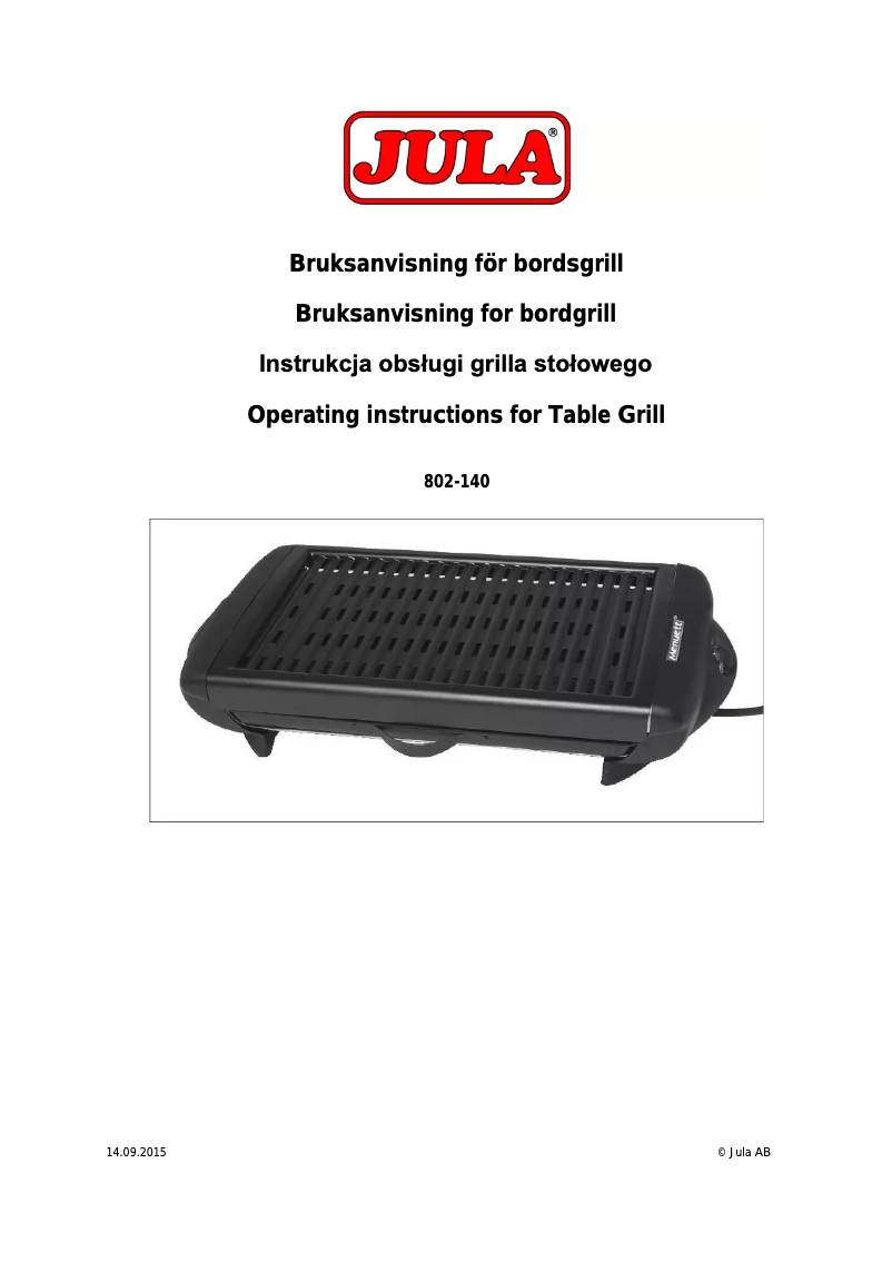 Imagen de la primera página del manual del dispositivo 802-140