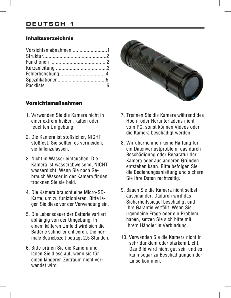 Página 1 del manual Manual de usuario Braun TOPACTIONDV 720P