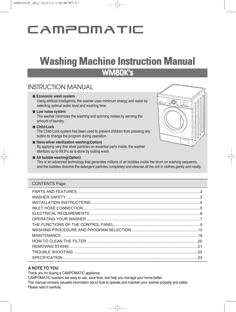 Imagen de la primera página del manual del dispositivo WM80K