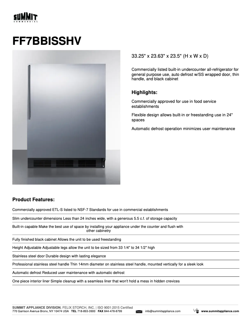 Imagen de la primera página del manual del dispositivo FF7BBISSHV