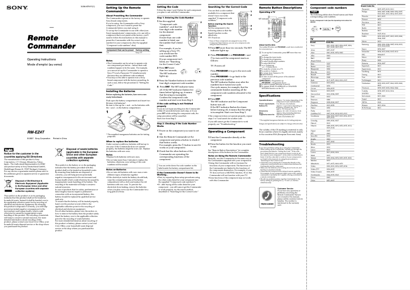 Página 1 del manual Manual de usuario Sony RM-EZ4T