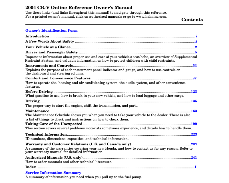 Imagen de la primera página del manual del dispositivo CR-V (2004)