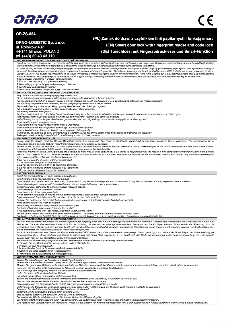 Página nº 1 - Manual de usuario ORNO OR-ZS-854