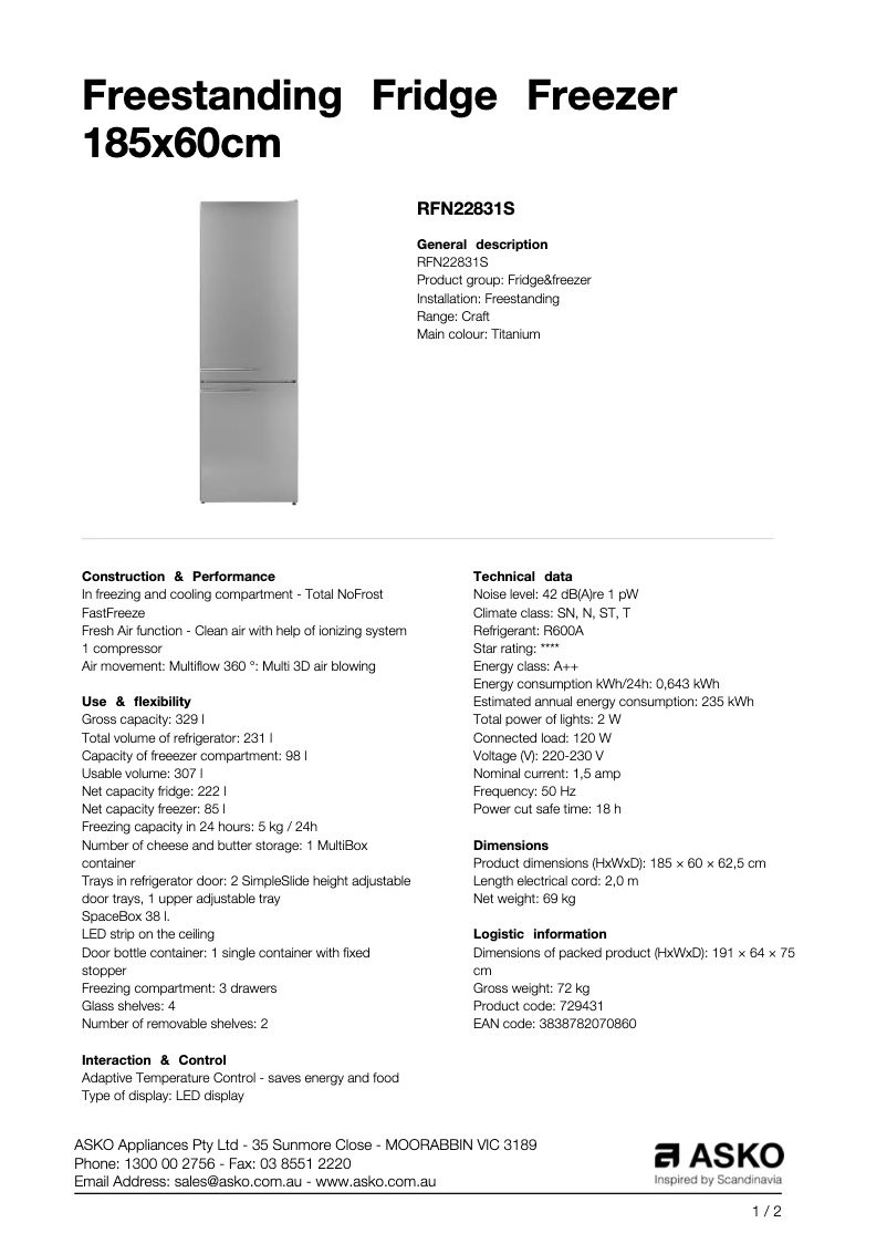 Imagen de la primera página del manual del dispositivo RFN22831S