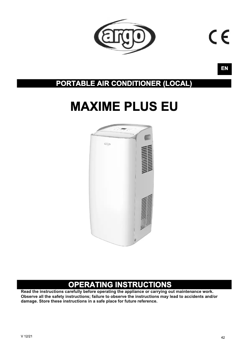 Página nº 1 - Manual de usuario Argoclima Maxime Plus EU