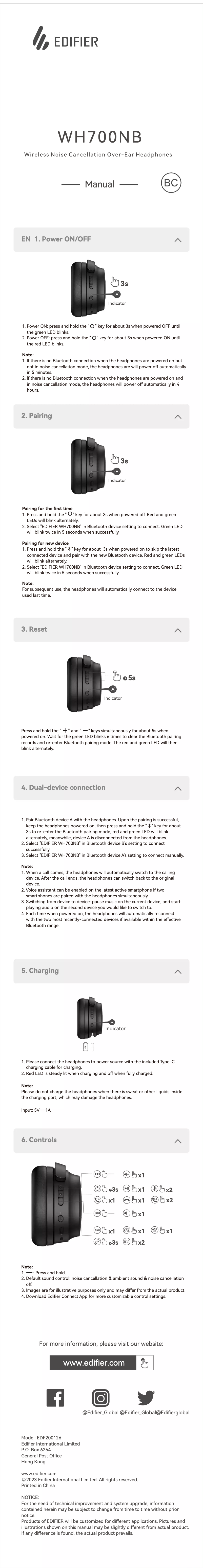 Página 1 del manual Manual de usuario Edifier WH700NB