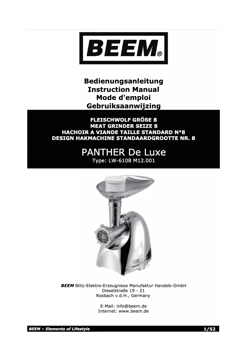 Página 1 del manual Manual de usuario BEEM Panther de Luxe