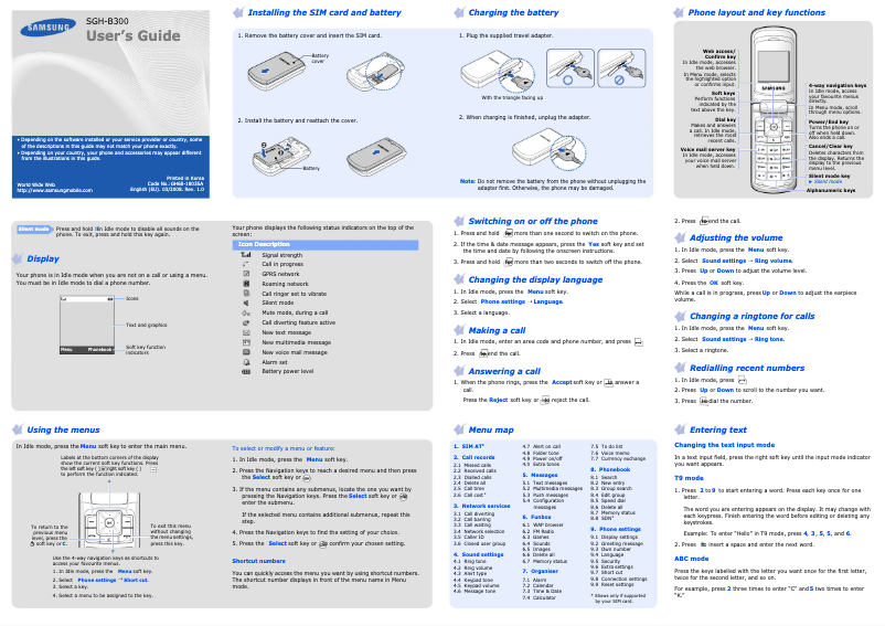 Imagen de la primera página del manual del dispositivo SGH-B300
