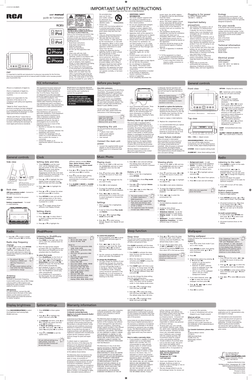 Página nº 1 - Manual de usuario audiovox RC85i