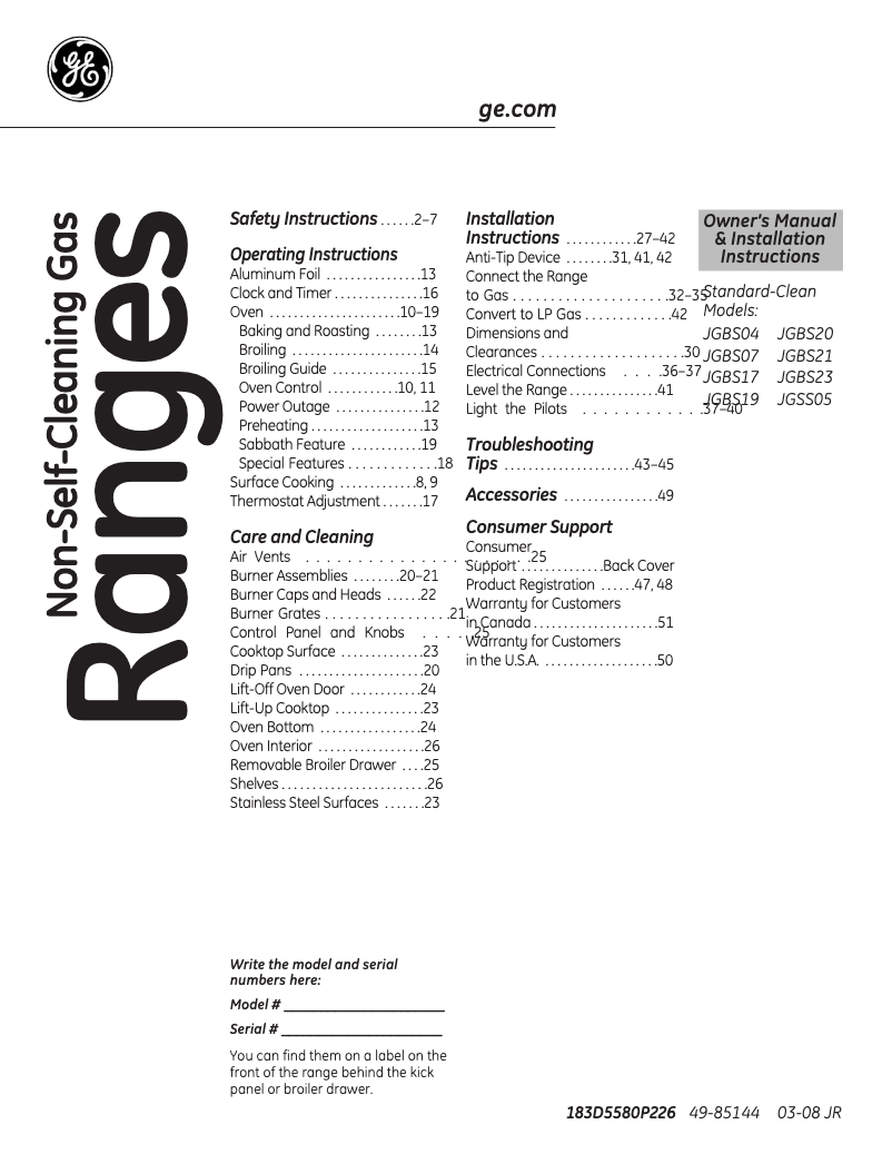 Página 1 del manual Guía de instalación GE JGBS07DEMCC