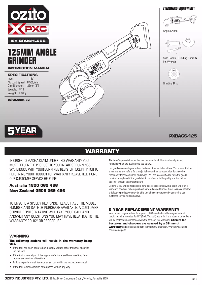Imagen de la primera página del manual del dispositivo PXBAGS-125