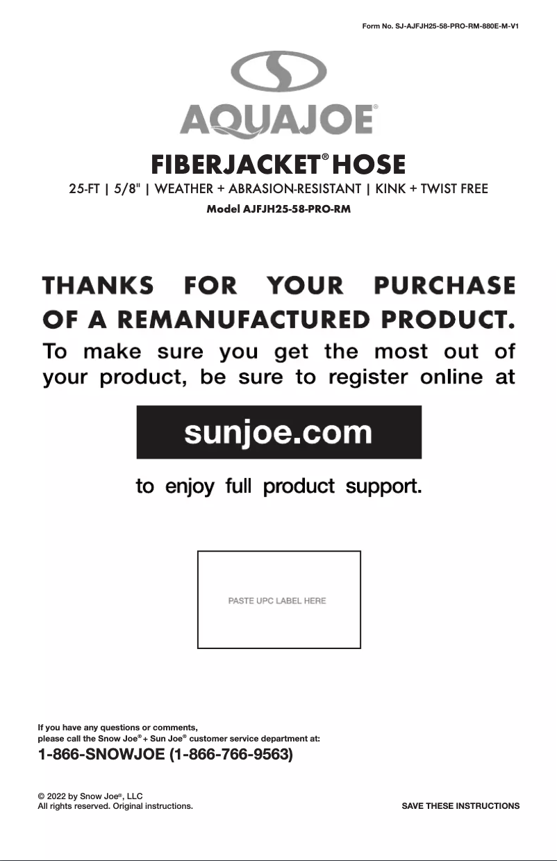 Página nº 1 - Manual de usuario Aqua Joe AJFJH25-58-PRO-RM