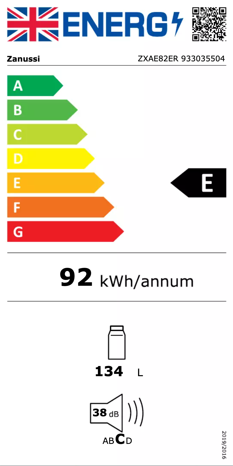 Página 1 del manual Etiqueta energética Zanussi ZXAE82ER
