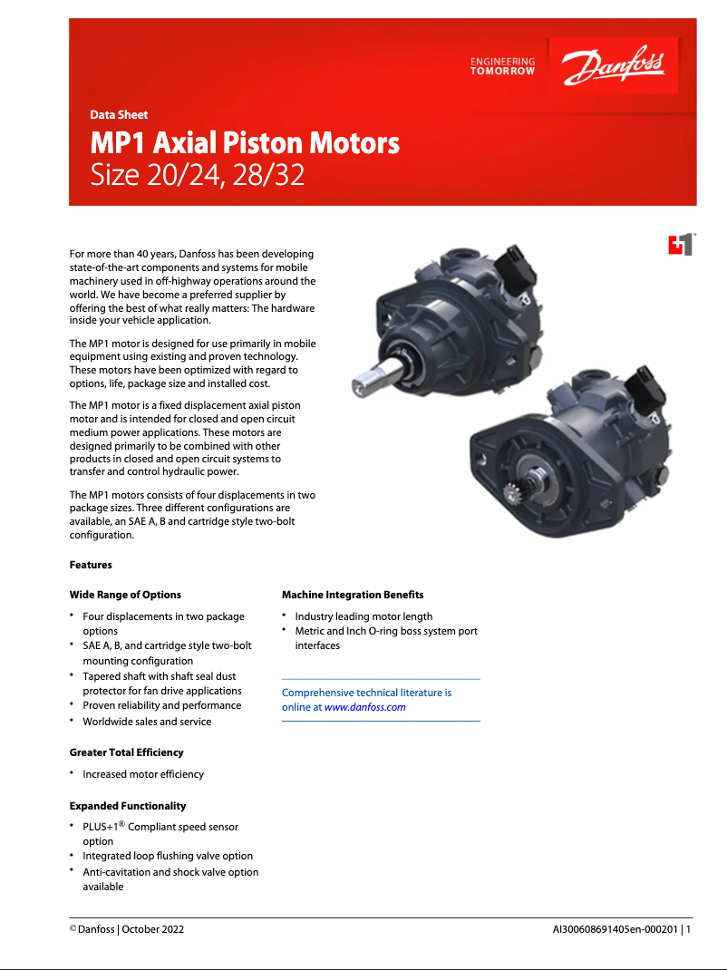 Página 1 del manual Ficha técnica Danfoss MP1