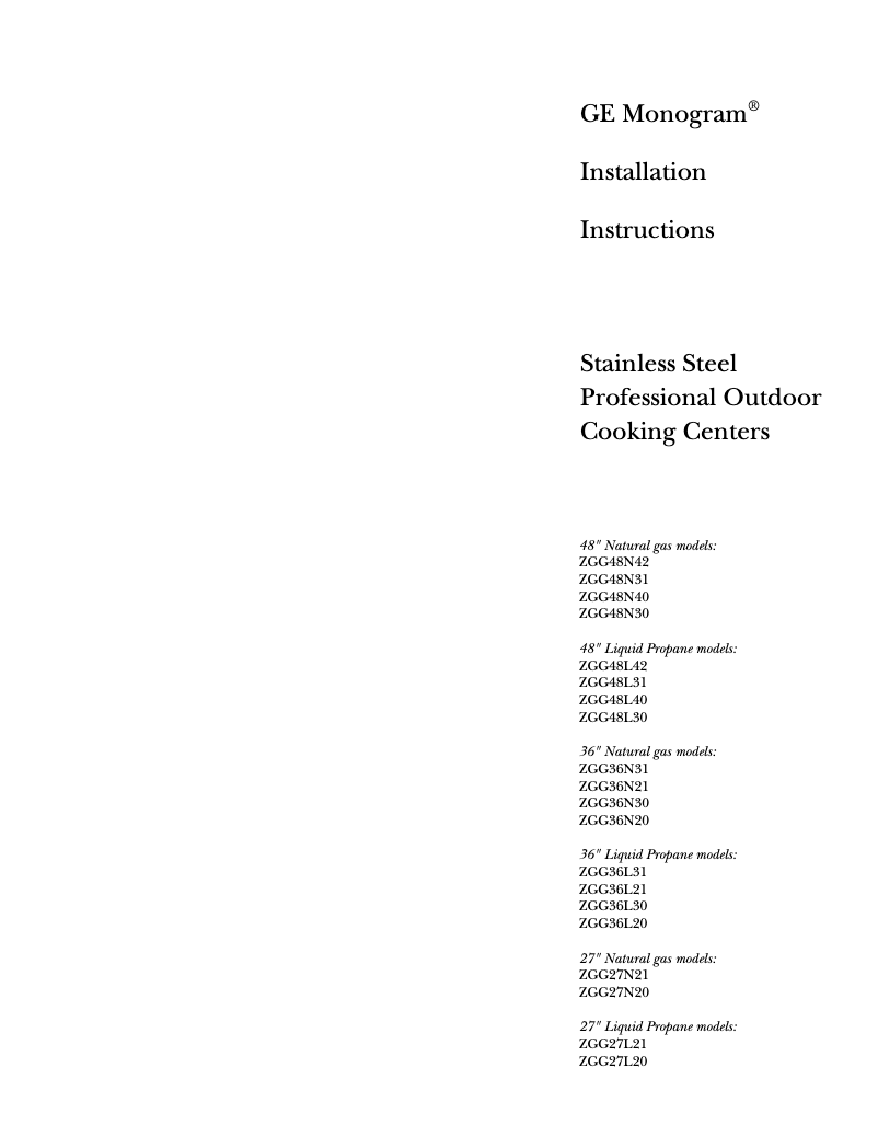 Imagen de la primera página del manual del dispositivo ZGG48L42ASS