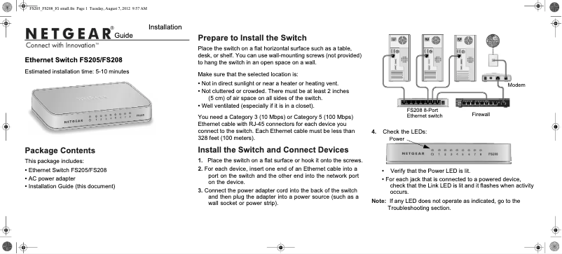 Página 1 del manual Guía de instalación Netgear FS208