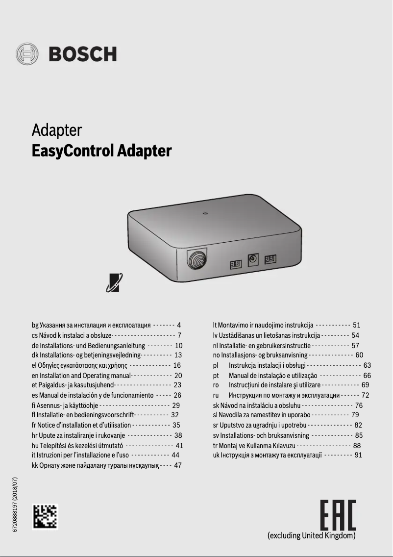 Imagen de la primera página del manual del dispositivo EasyControl Adapter