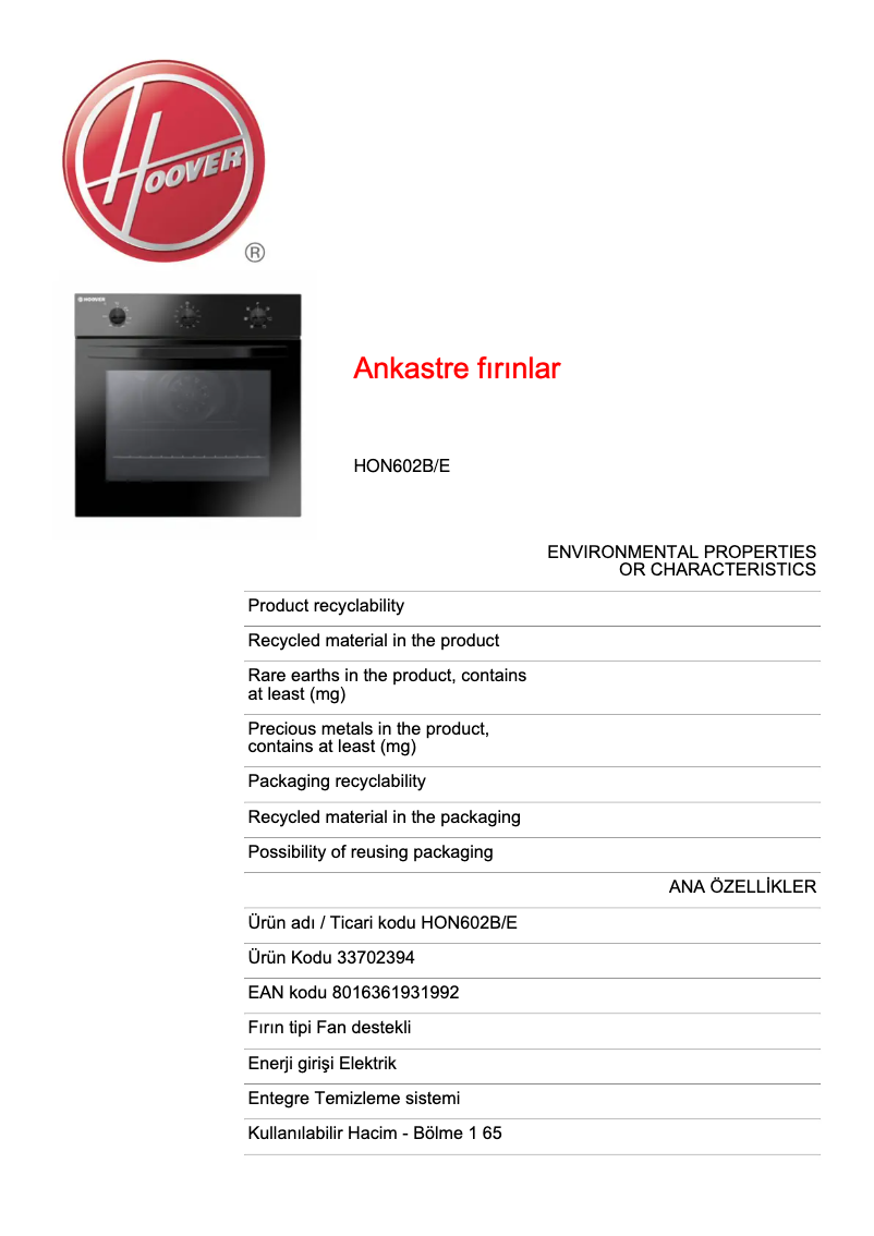 Imagen de la primera página del manual del dispositivo HON602B/E