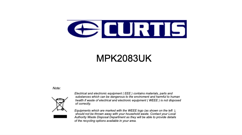 Página 1 del manual Manual de usuario Curtis MPK2083UK