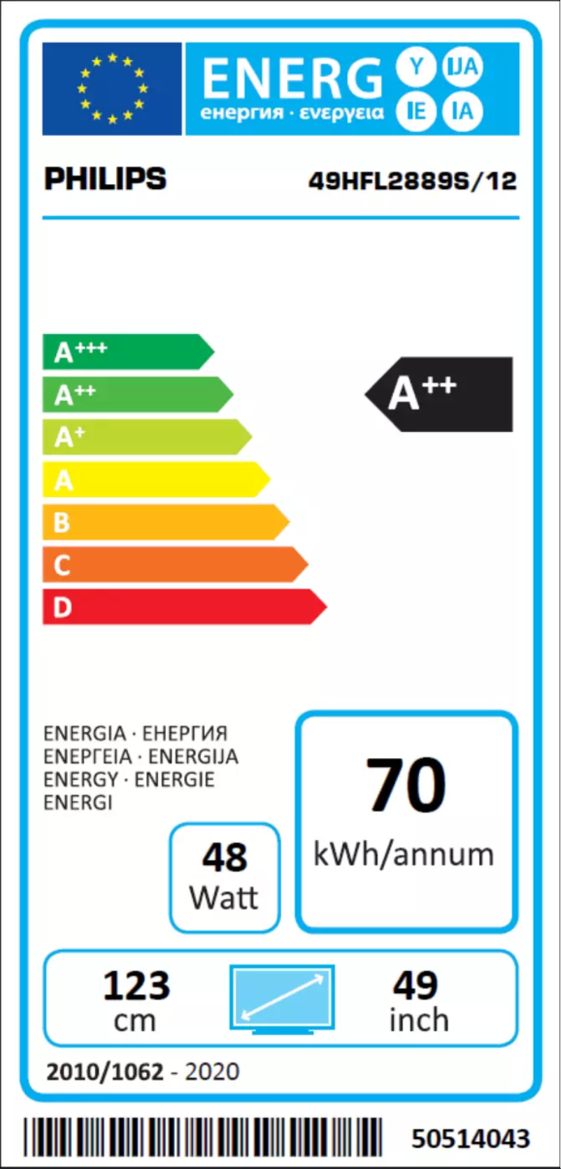 Página 1 del manual Etiqueta energética Philips 49HFL2889S