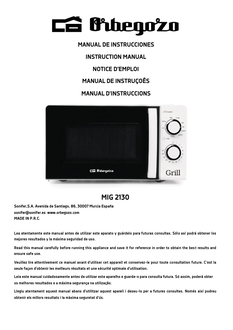 Imagen de la primera página del manual del dispositivo MIG 2130