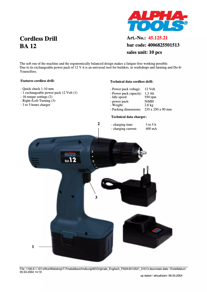 Imagen de la primera página del manual del dispositivo BA 12