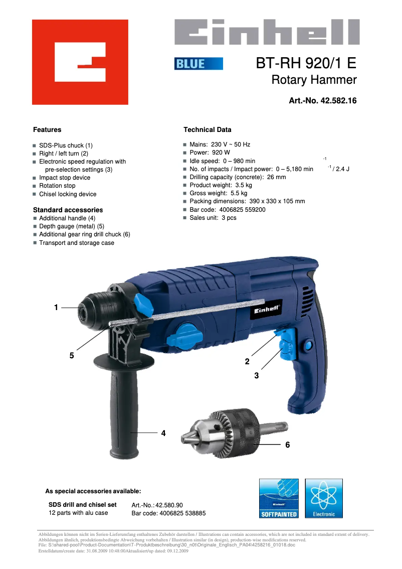 Página nº 1 - Manual de usuario Einhell BT-RH 920