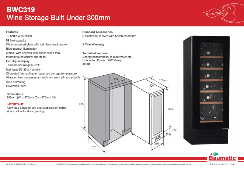 Página 1 del manual Ficha técnica Baumatic BWC319