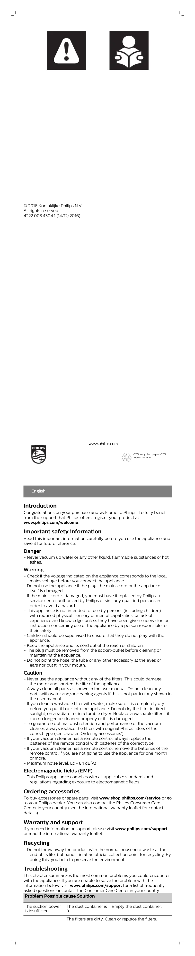 Imagen de la primera página del manual del dispositivo PowerCyclone 5 FC9515