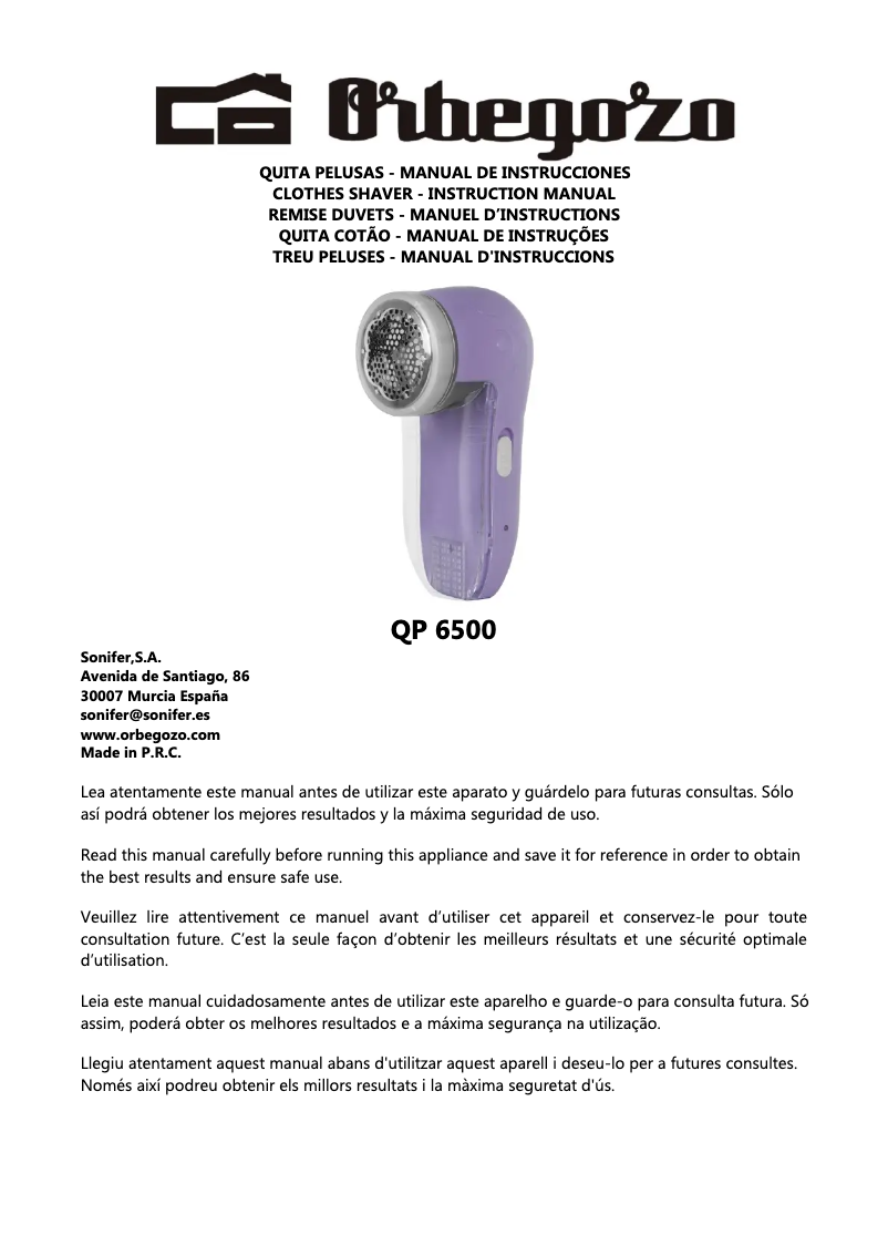 Imagen de la primera página del manual del dispositivo QP 6500