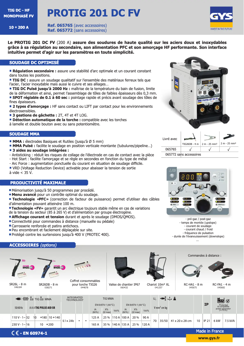 Página nº 1 - Ficha técnica GYS Protig 201 DC FV
