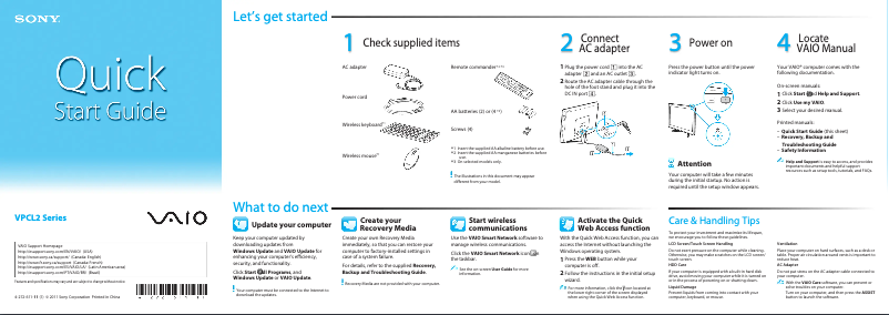 Página nº 1 - Guía de instalación Sony Vaio VPCL215