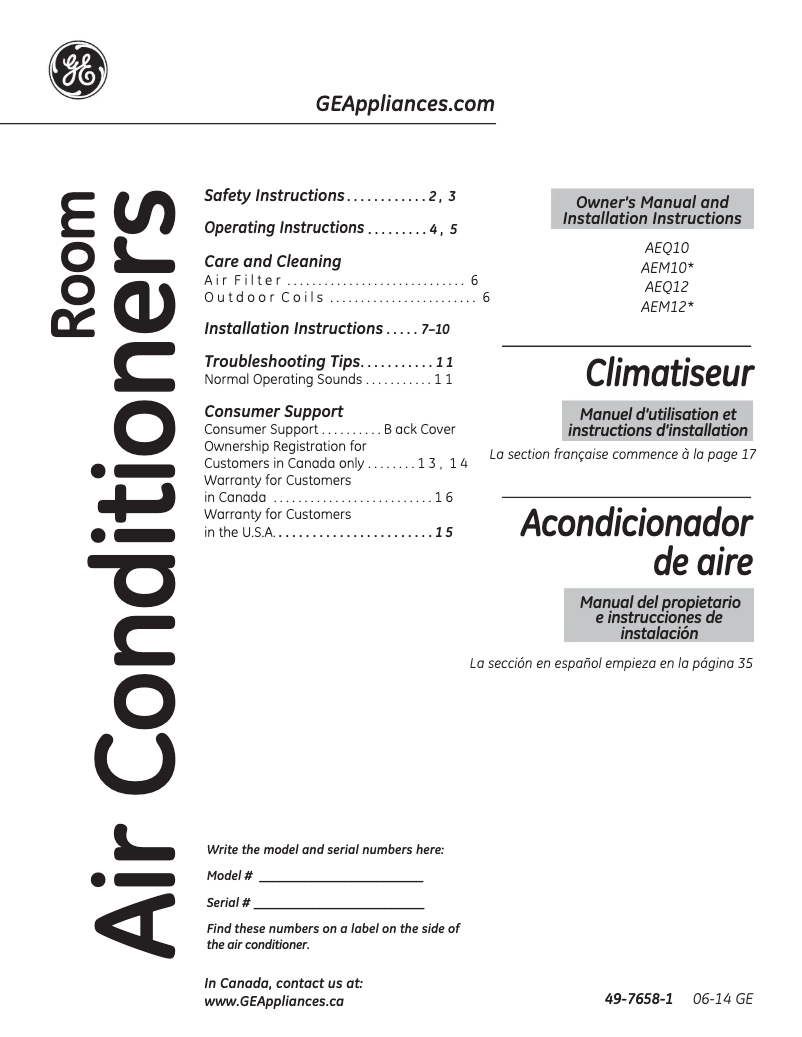 Imagen de la primera página del manual del dispositivo AEQ12AQ