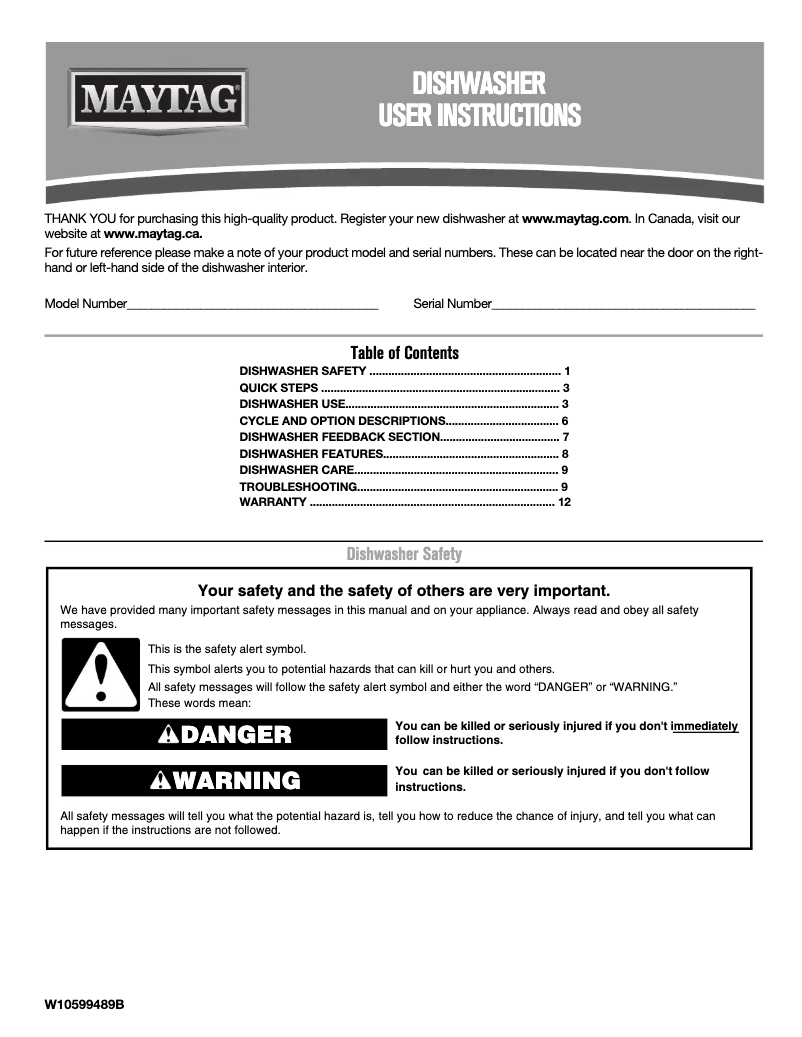 Página 1 del manual Manual de usuario Maytag MDB6949SDM