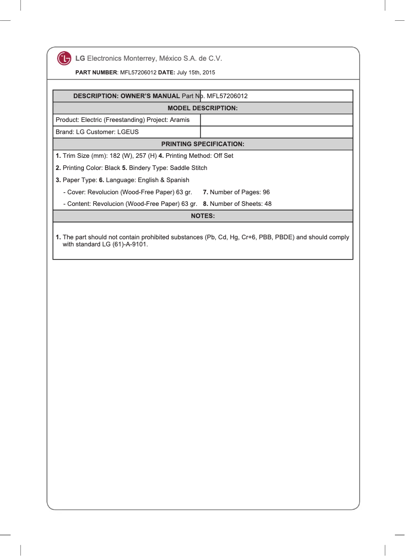 Imagen de la primera página del manual del dispositivo LRE3083BD