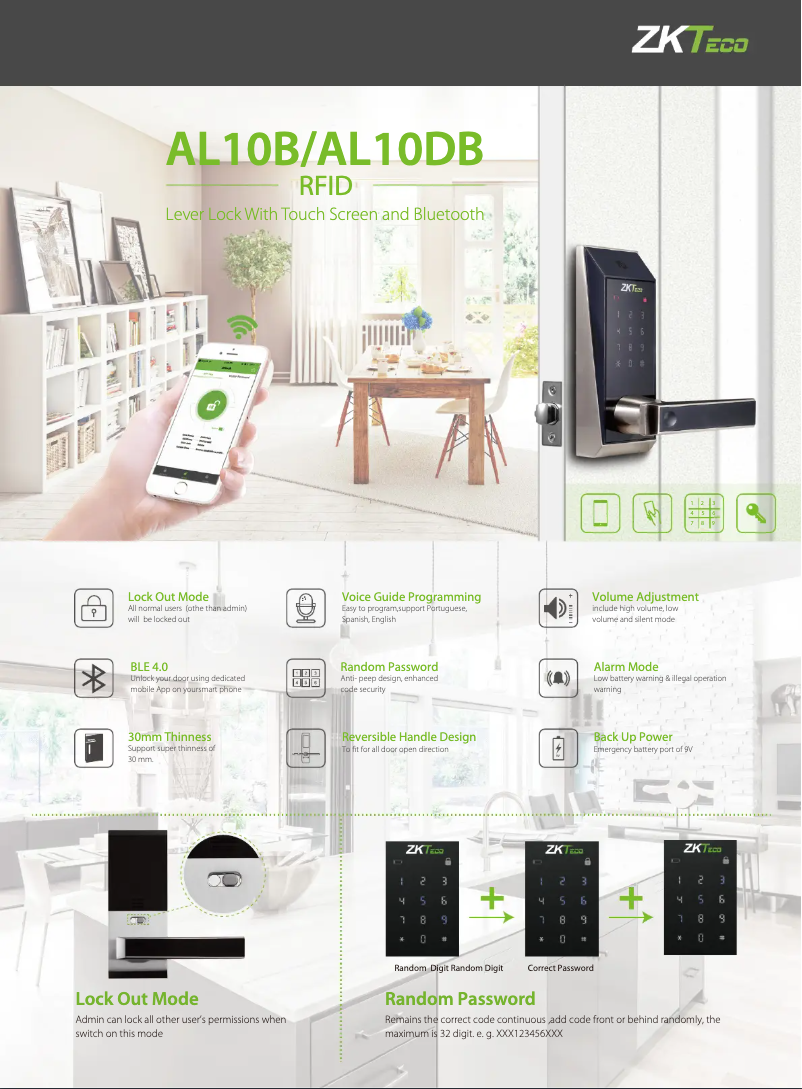 Página 1 del manual Ficha técnica ZKTeco AL10B