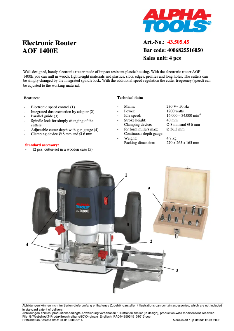 Página 1 del manual Manual de usuario Alpha Tools AOF 1400 E