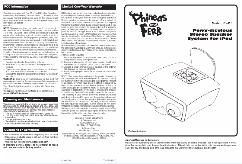 Página 1 del manual Manual de usuario KIDdesigns PF-415