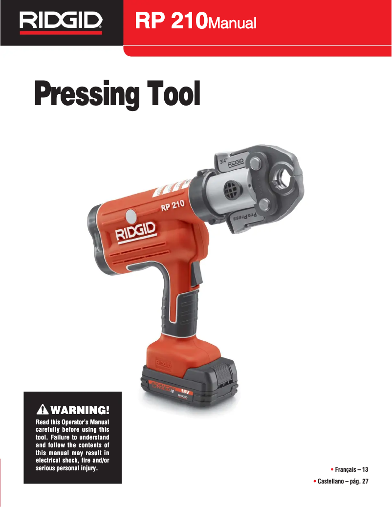 Página nº 1 - Manual de usuario Ridgid RP 210