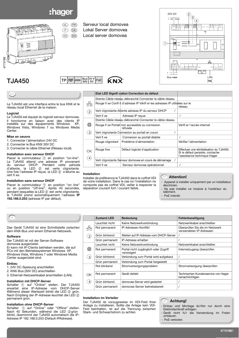 Página 1 del manual Manual de usuario Hager TJA450