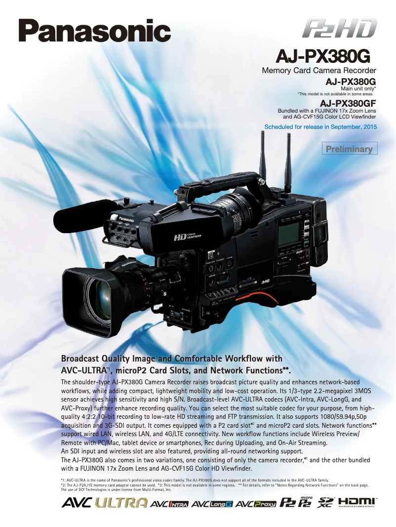 Imagen de la primera página del manual del dispositivo AJ-PX380