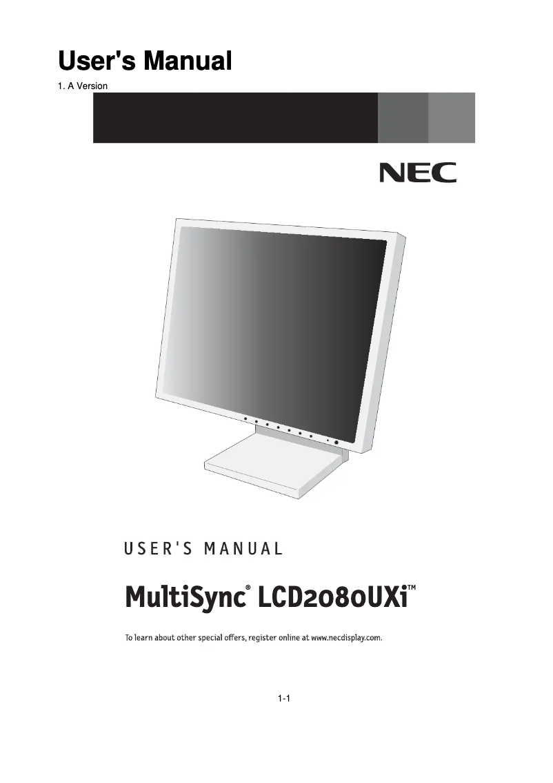 Imagen de la primera página del manual del dispositivo MultiSync LCD2080UXI-BK