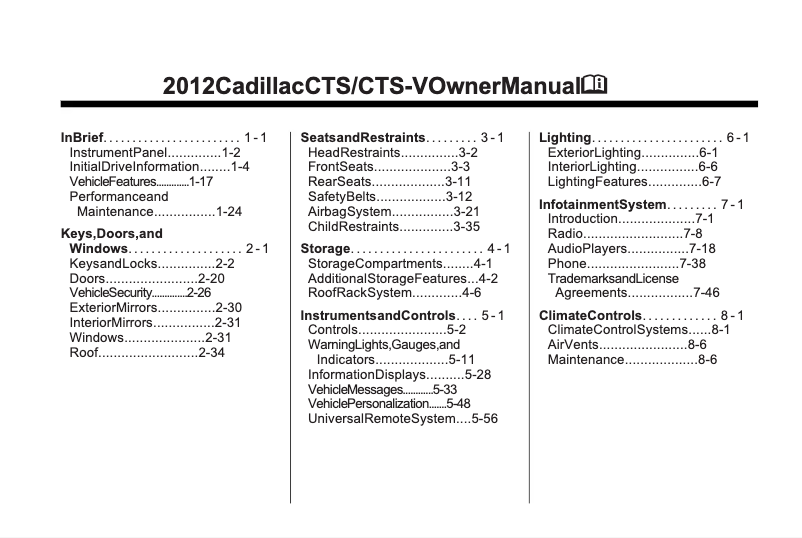 Página 1 del manual Manual de usuario Cadillac CTS Coupe (2012)