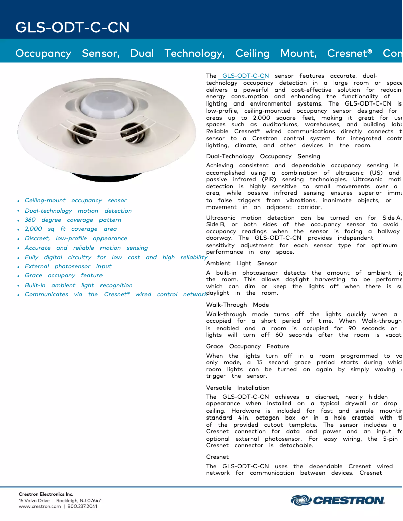Página nº 1 - Ficha técnica Crestron GLS-ODT-C-CN
