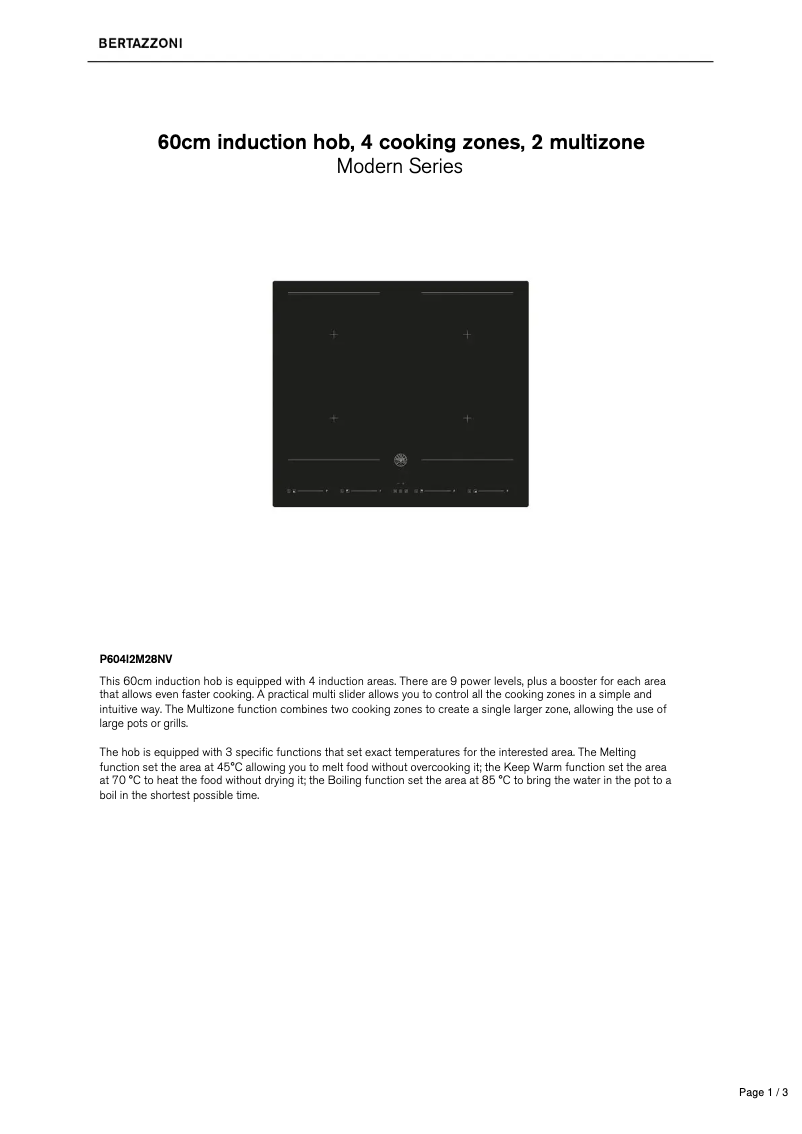 Página 1 del manual Ficha técnica Bertazzoni P604I2M28NV