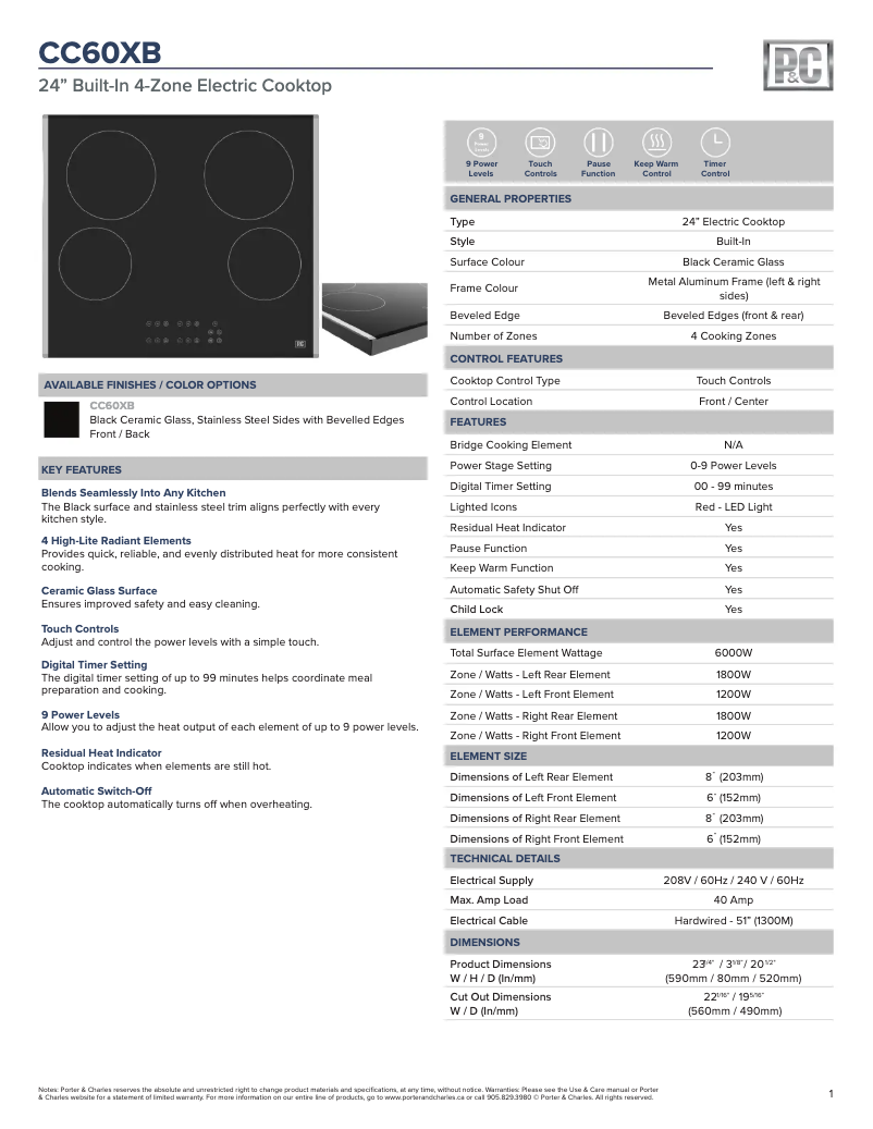 Imagen de la primera página del manual del dispositivo CC60XB