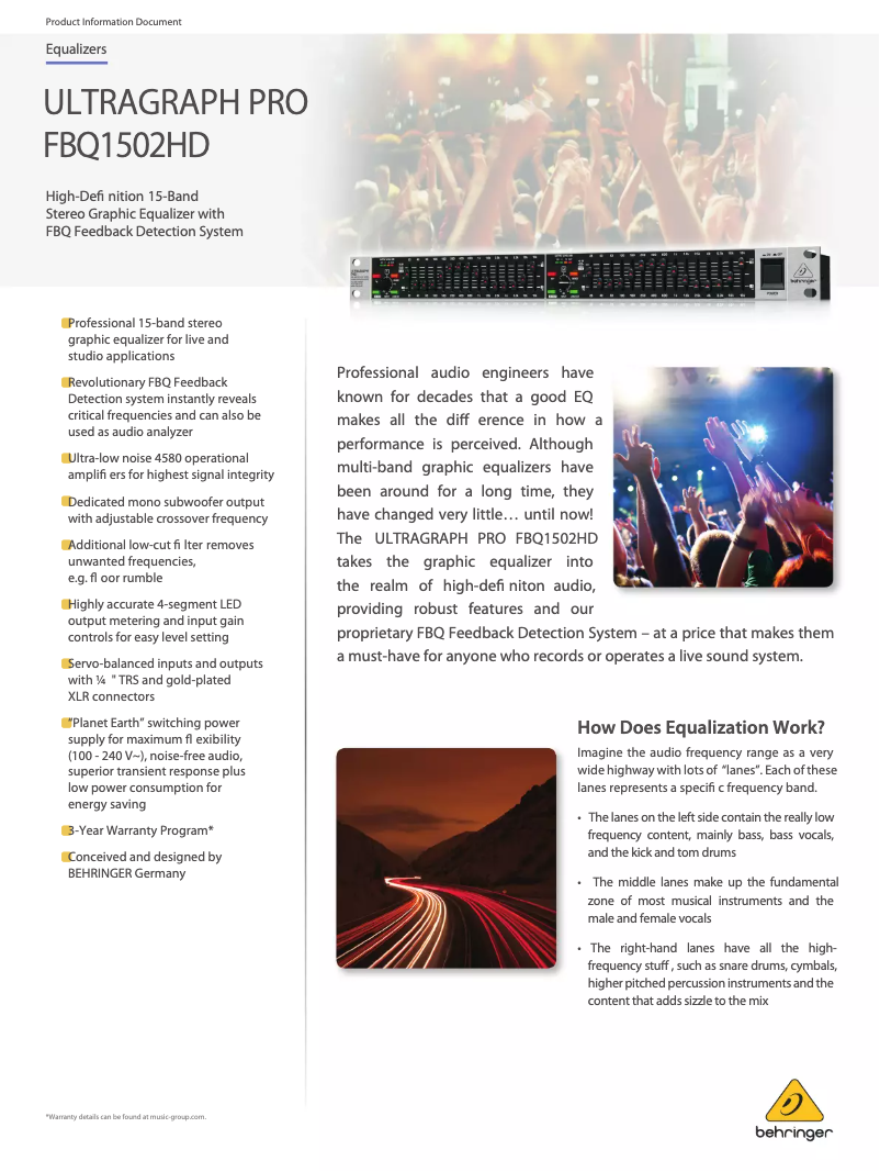 Página 1 del manual Ficha técnica Behringer Ultragraph Pro FBQ1502HD